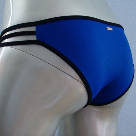 Victoria's Secret Bon Voyage Blue & Black The Strappy Cheeky Bikini Bottom XS - Picture 1 of 4